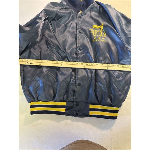 Mens Vintage Aristo Jac by Hilton Satin Snap Jacket Stripe Blue Yellow M - Picture 7 of 9